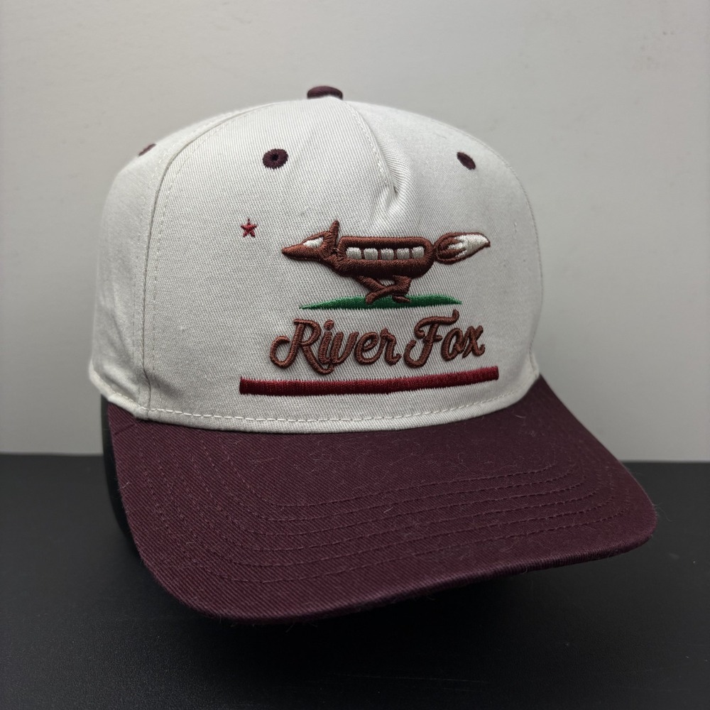 River Fox Train Snapback Hat Cap Cream Maroon California Republic Adjustable